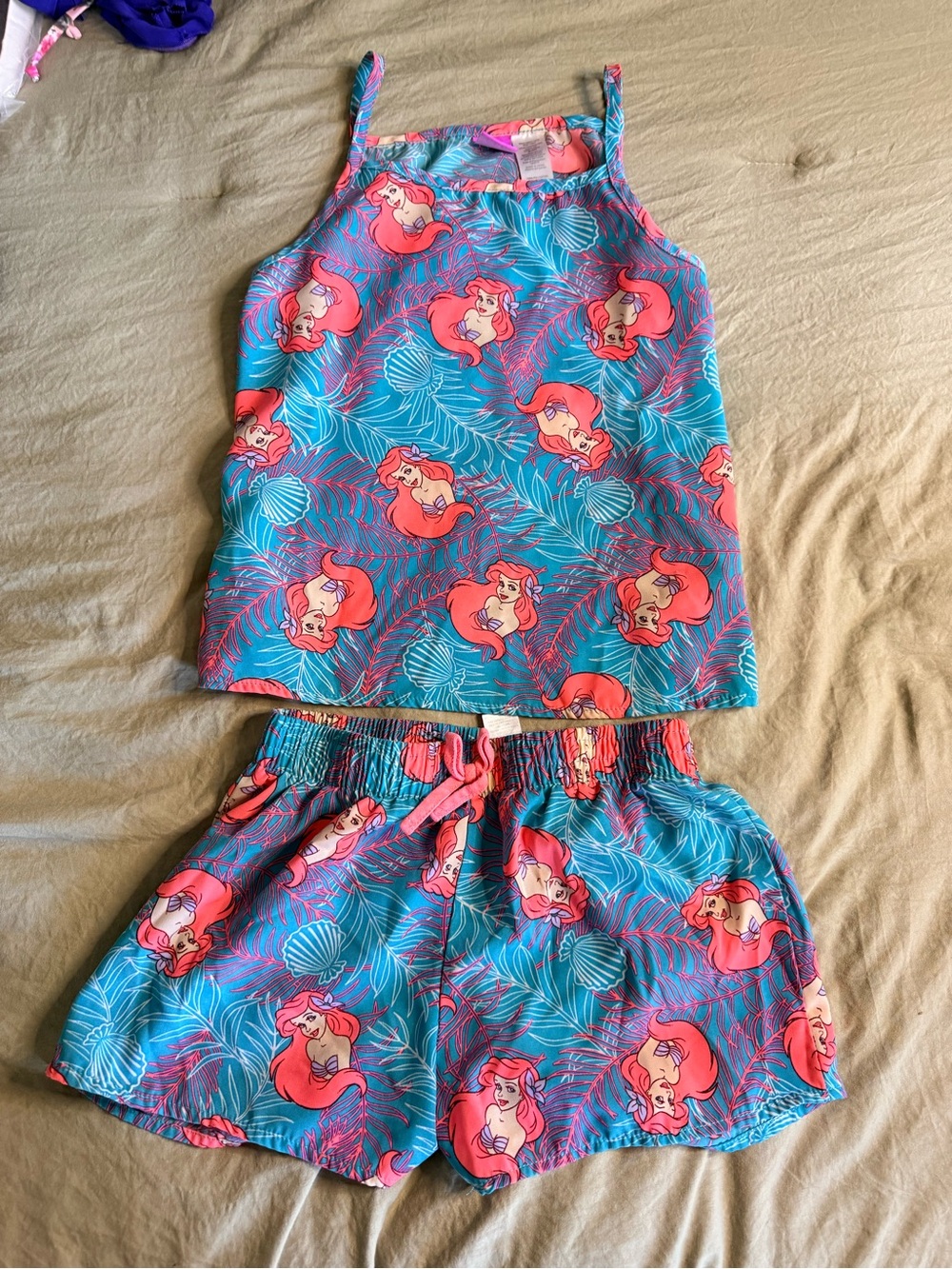 Disney Girls Blue & Pink Ariel Mermaid Tank Top and Shorts Set